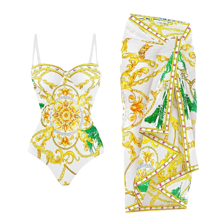 Zemina™ | Maillot de bain une pièce push-up sculptant avec peignoir de plage assorti 