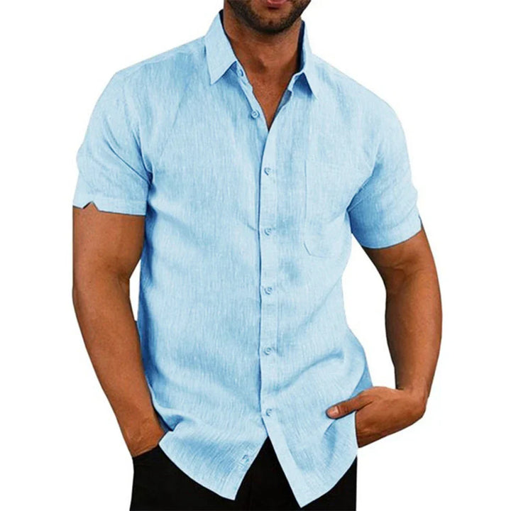 Chemise à manches courtes en lin et coton 