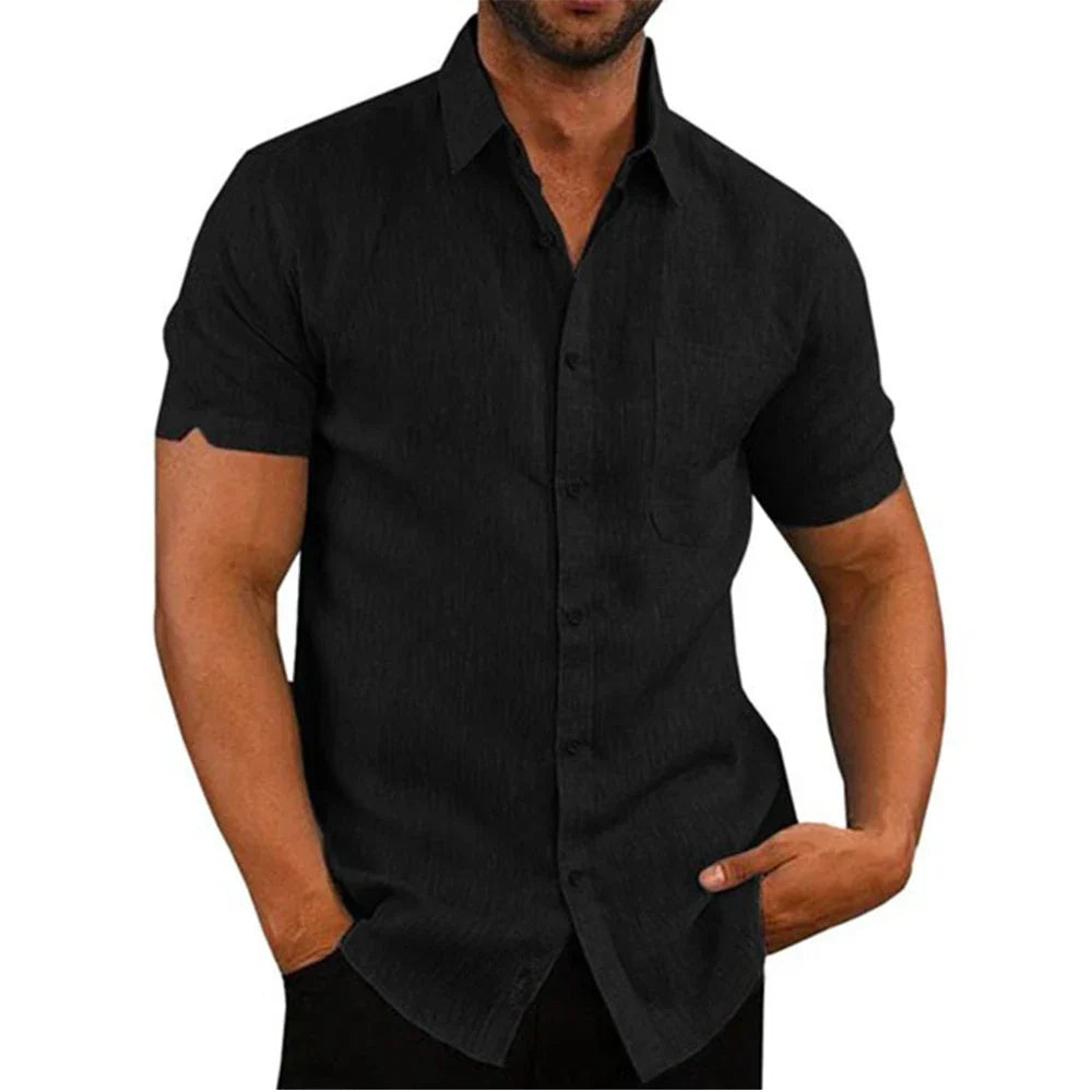 Chemise à manches courtes en lin et coton 
