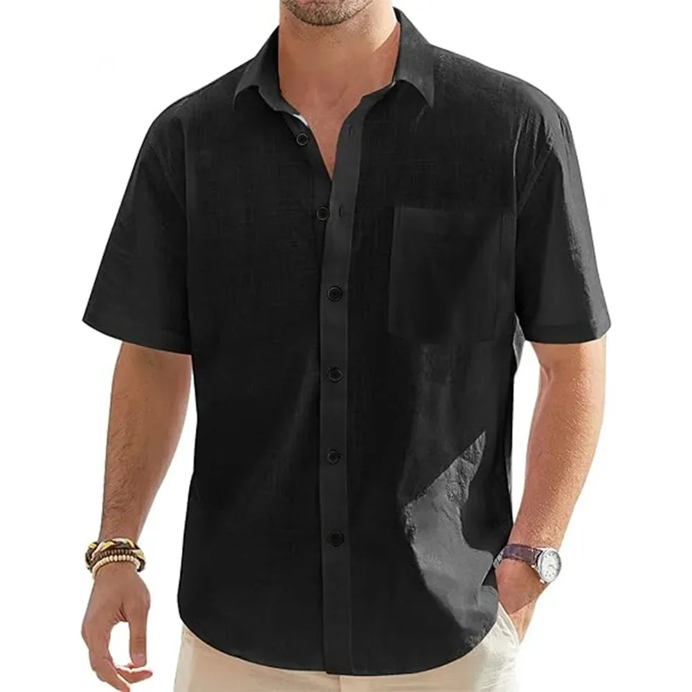 Chemise à manches courtes en coton et lin 