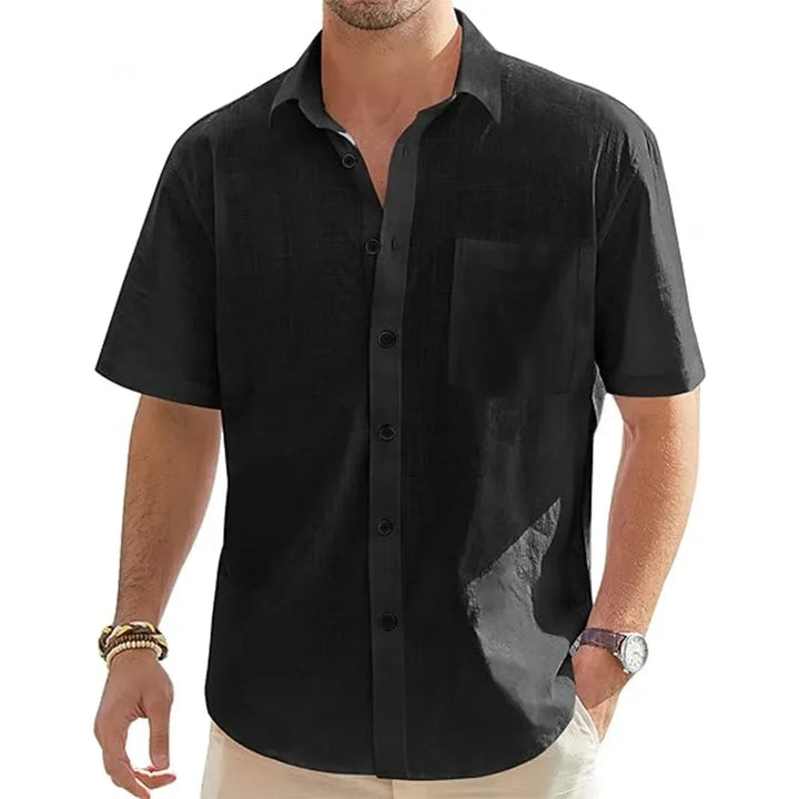 Chemise à manches courtes en coton et lin 