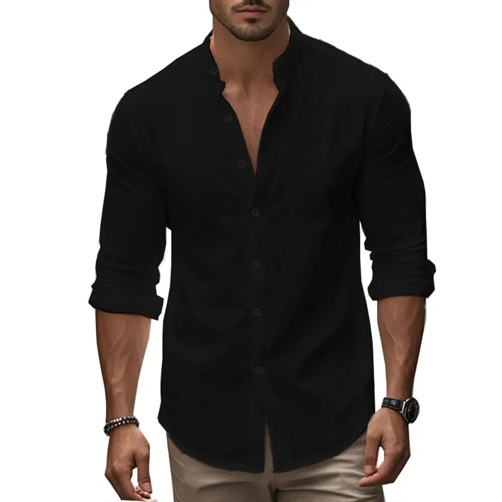 Chemise d'été en coton et lin décontractée 