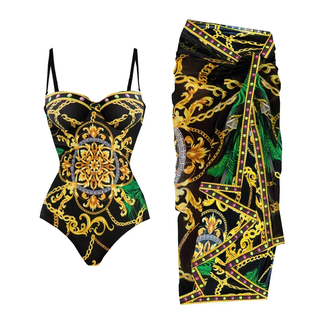 Zemina™ | Maillot de bain une pièce push-up sculptant avec peignoir de plage assorti 
