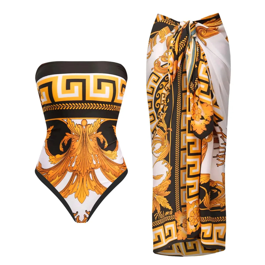Zemina™ | Maillot de bain une pièce push-up sculptant avec peignoir de plage assorti 