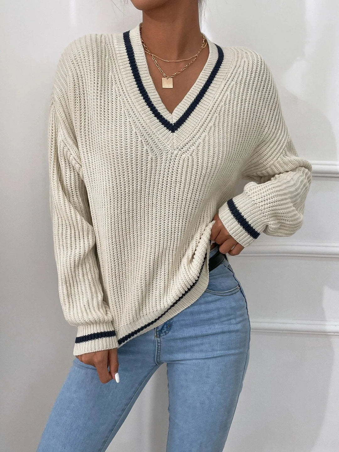 Marina | Pull en maille gaufrée rayé 