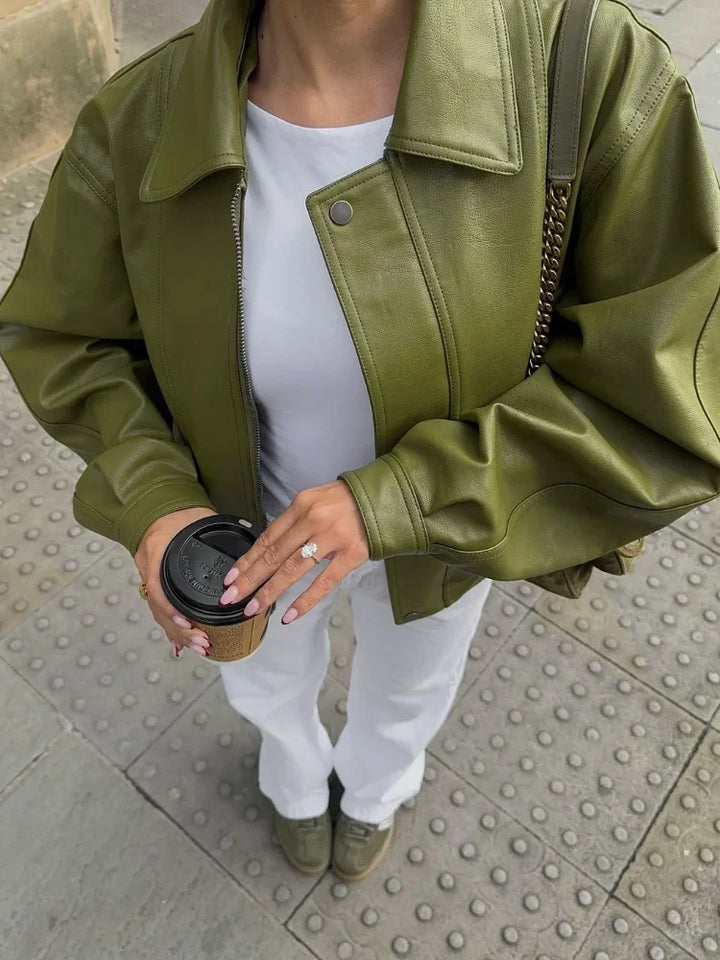 Pryda™ | Veste en cuir surdimensionnée avec élégance urbaine 