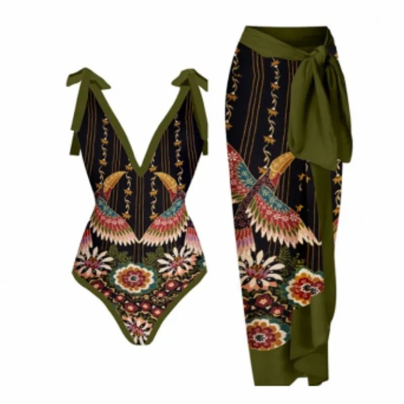 Zemina™ | Maillot de bain une pièce push-up sculptant avec peignoir de plage assorti 