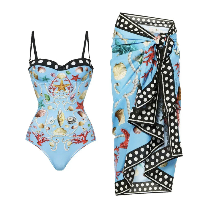Zemina™ | Maillot de bain une pièce push-up sculptant avec peignoir de plage assorti 