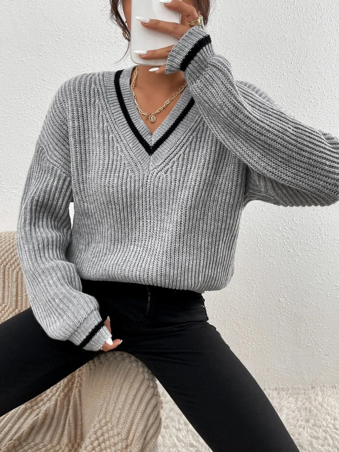 Marina | Pull en maille gaufrée rayé 