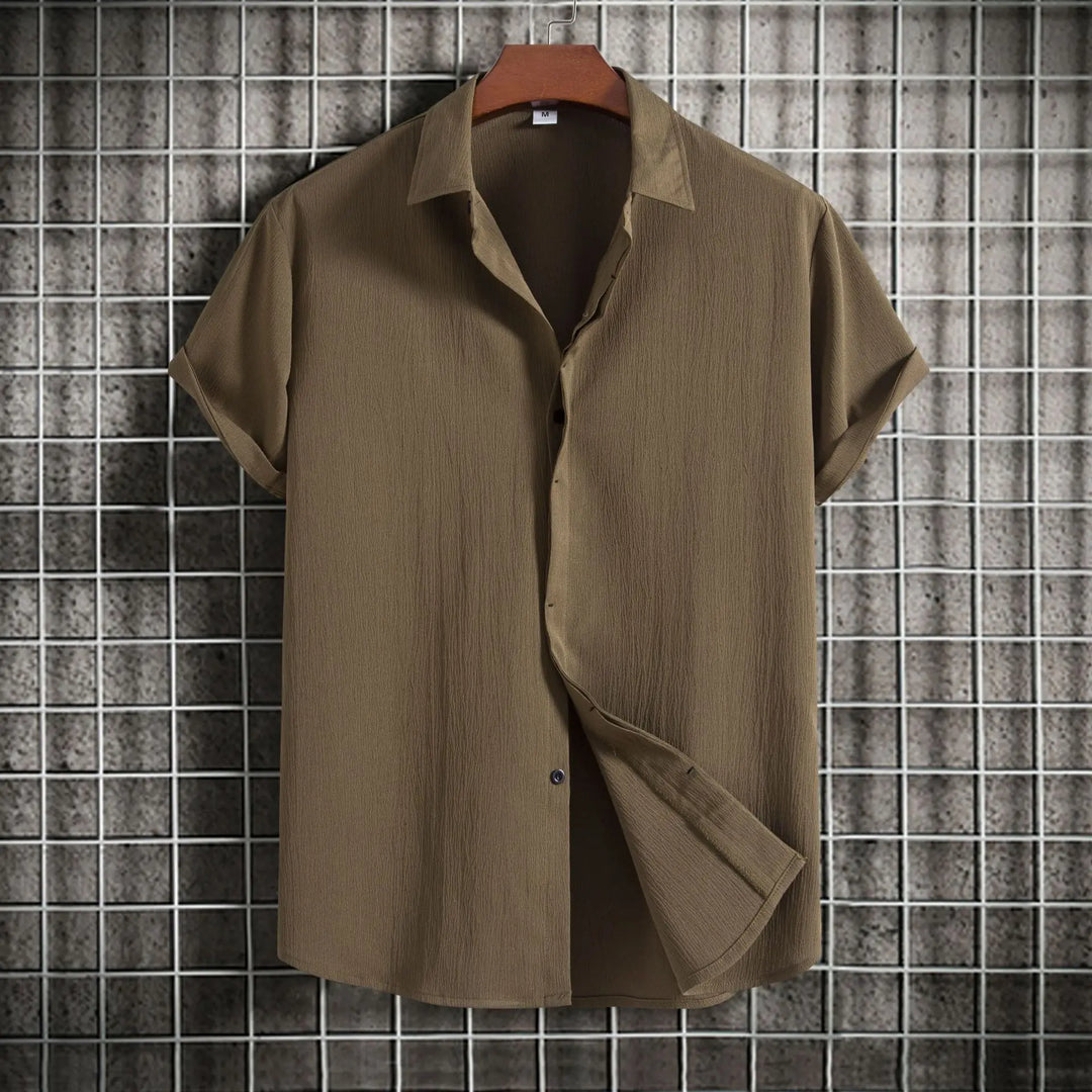 Chemise à manches courtes en coton et lin 