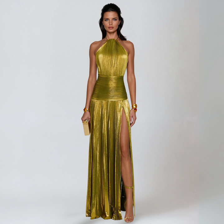 Nefira™ | Elegant Metallic Open-Back Dress