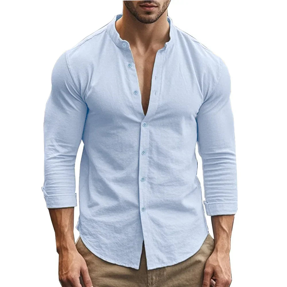 Chemise d'été en coton et lin décontractée 