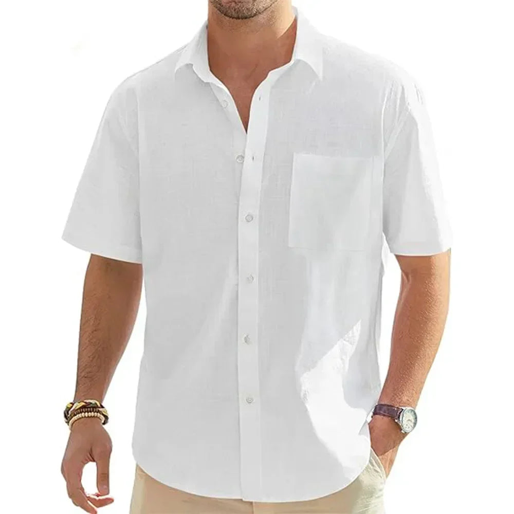 Chemise à manches courtes en coton et lin 