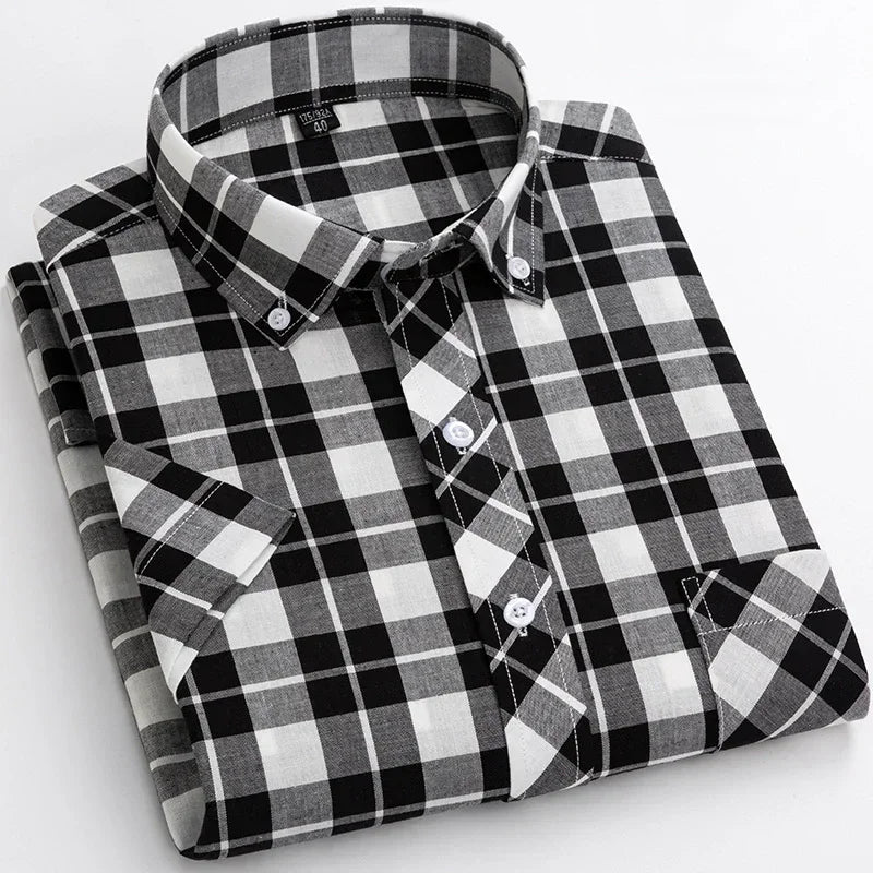 Chemise à carreaux à manches courtes en coton 