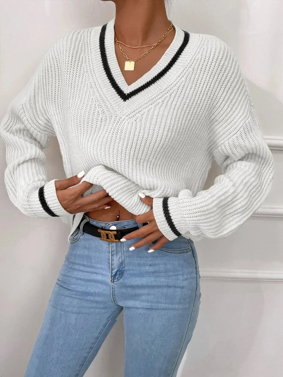 Marina | Pull en maille gaufrée rayé 