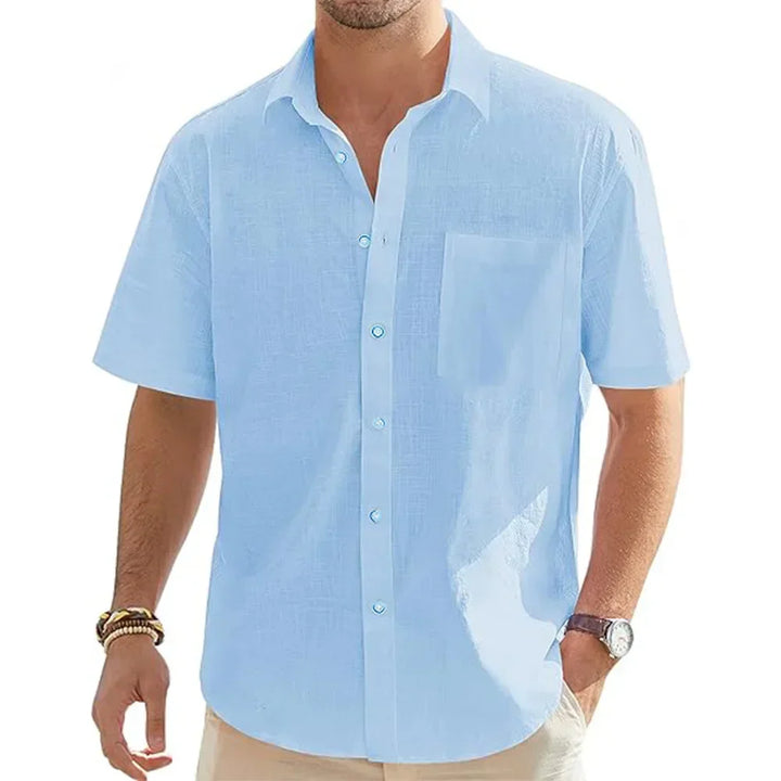 Chemise à manches courtes en coton et lin 