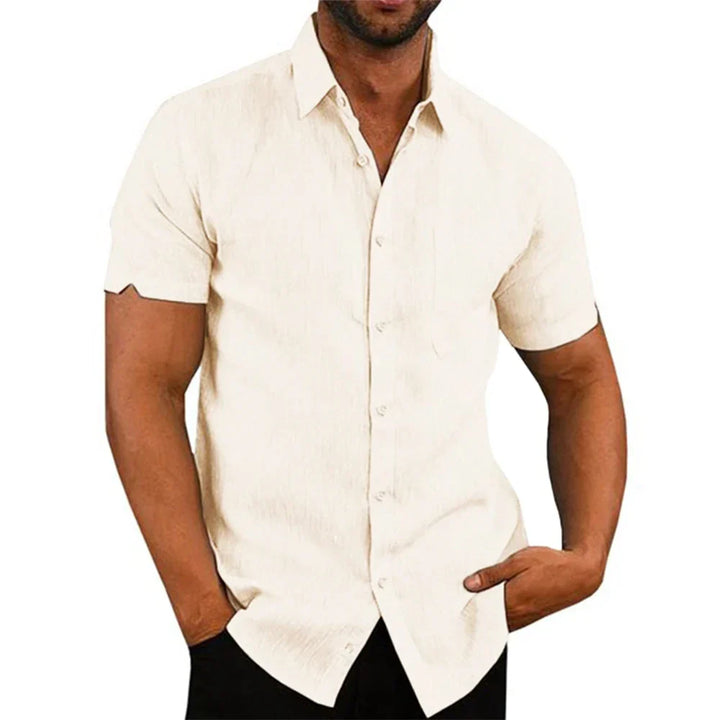 Chemise à manches courtes en lin et coton 