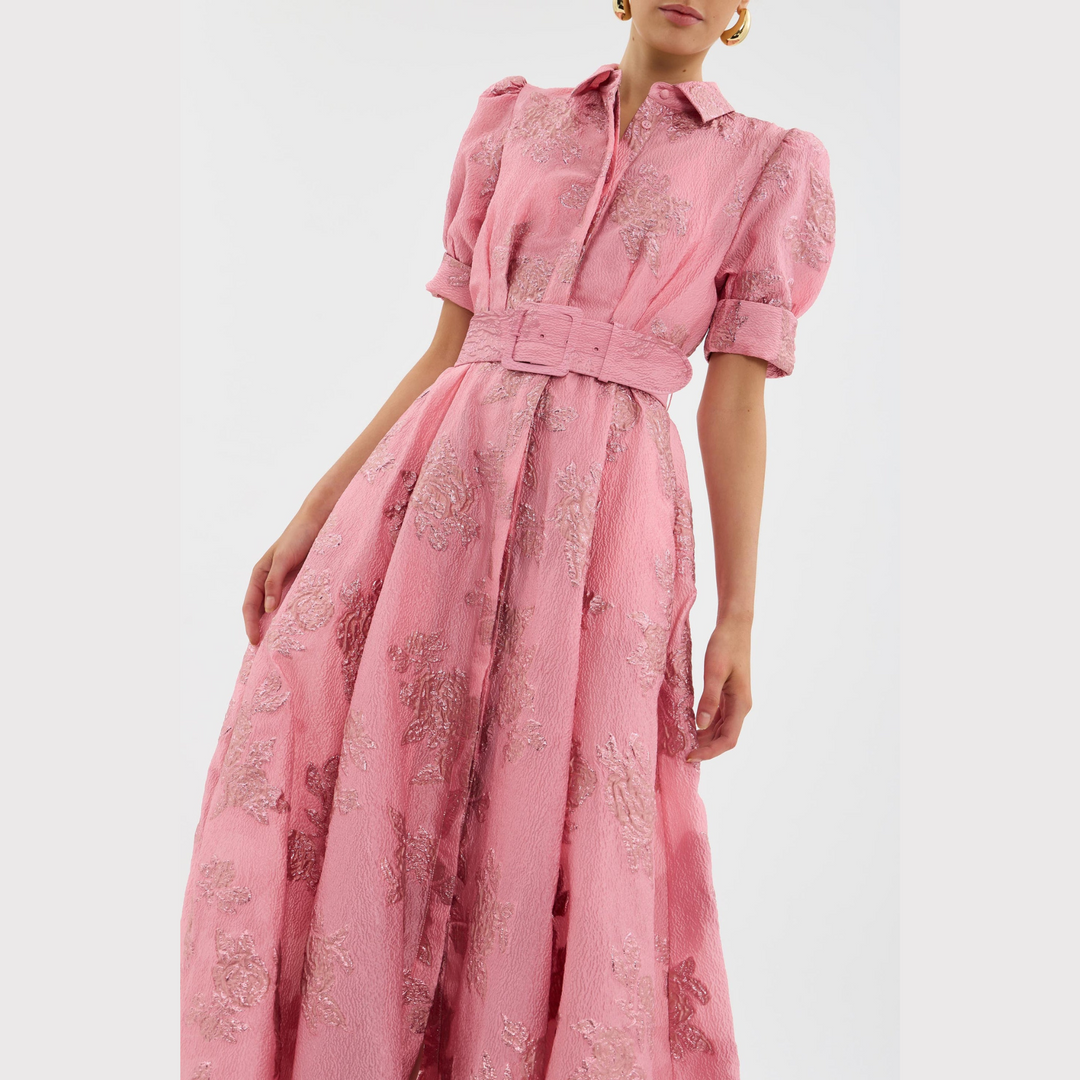 Beatrice™ | Graceful Pink Balloon Sleeve Dress