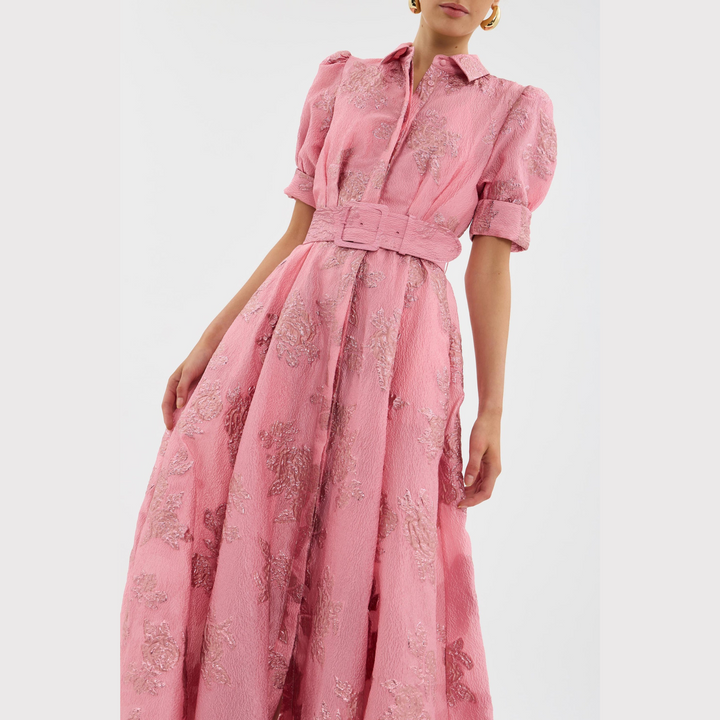 Beatrice™ | Graceful Pink Balloon Sleeve Dress