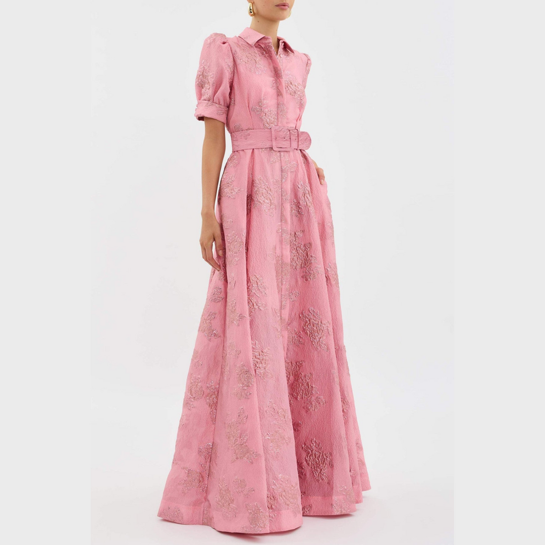 Beatrice™ | Graceful Pink Balloon Sleeve Dress