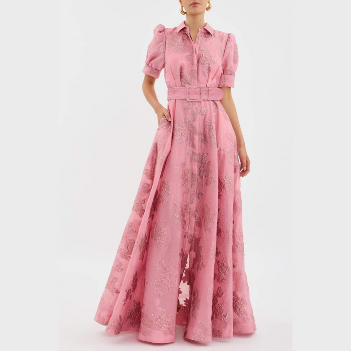 Beatrice™ | Graceful Pink Balloon Sleeve Dress