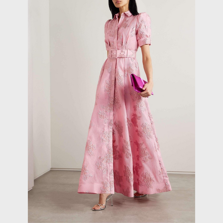 Beatrice™ | Graceful Pink Balloon Sleeve Dress