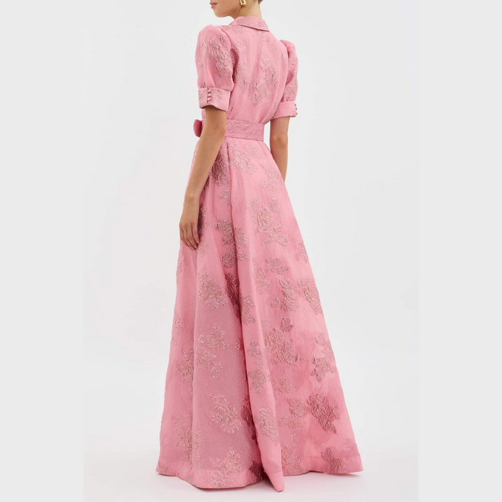 Beatrice™ | Graceful Pink Balloon Sleeve Dress