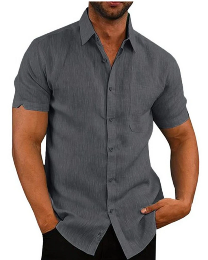 Chemise à manches courtes en lin et coton 