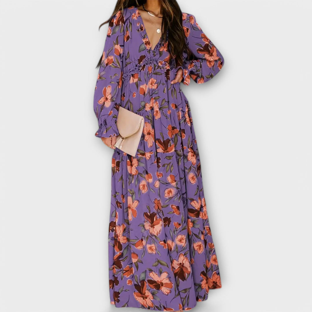 Solène™ | Robe longue fleurie avec manches longues 