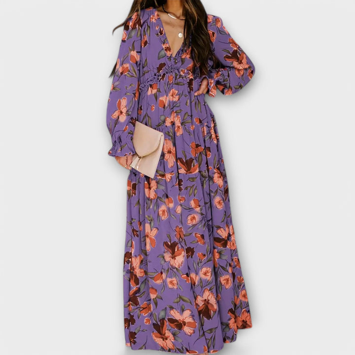 Solène™ | Robe longue fleurie avec manches longues 
