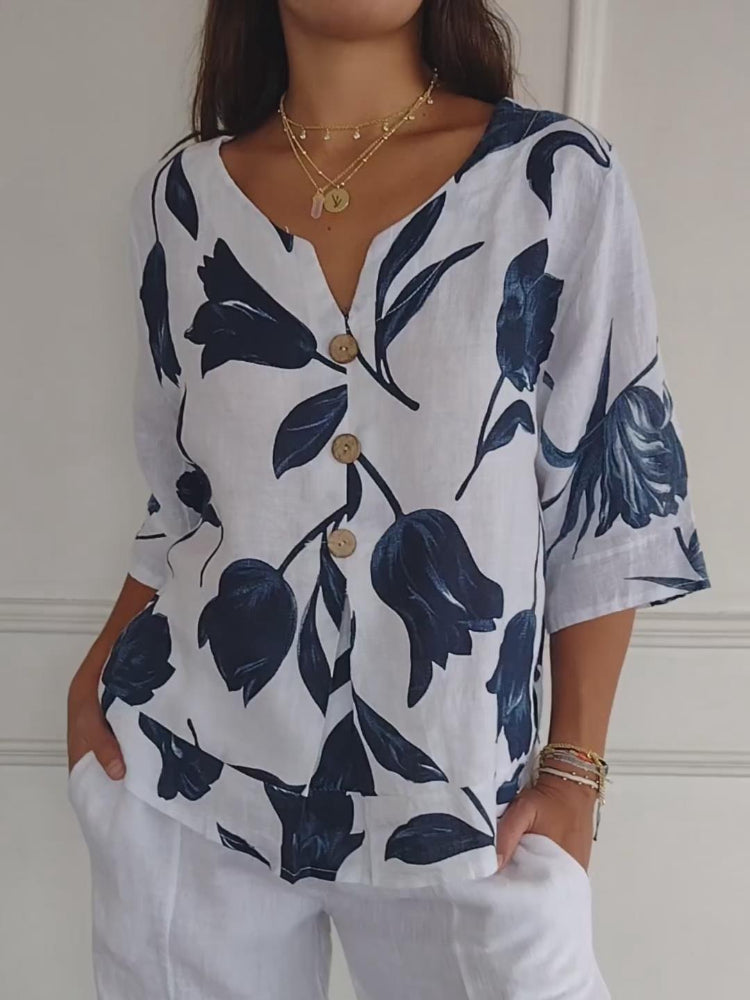 Kim - Blouse Élégante à Motifs Floraux 