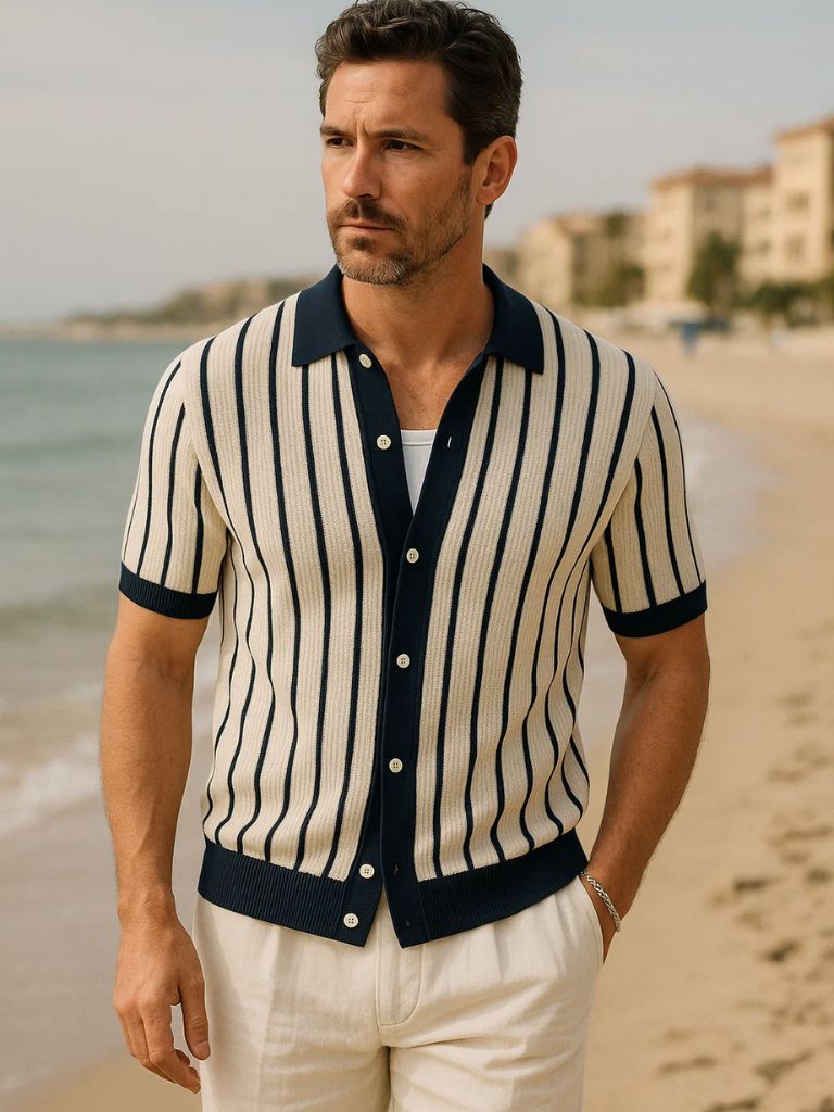 Polo en tricot à cadre atlantique – Leviana 