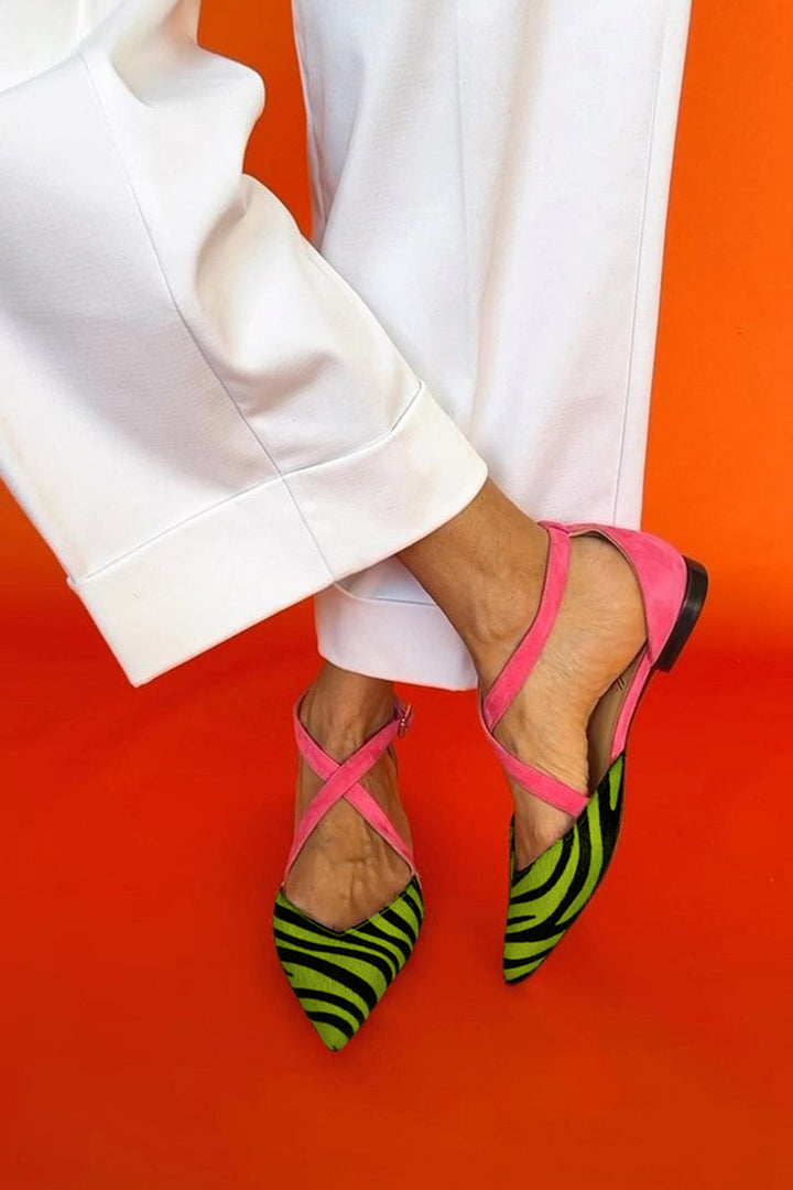 Persephone™ | Zebra-Striped Flat Sandals with Crossed Ankle Straps