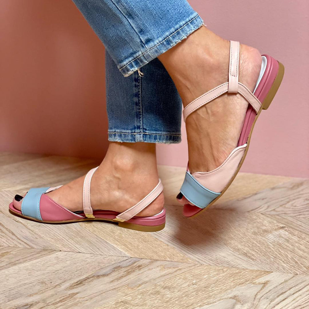 Roselina | Sandales asymétriques rose à blocs de couleur 