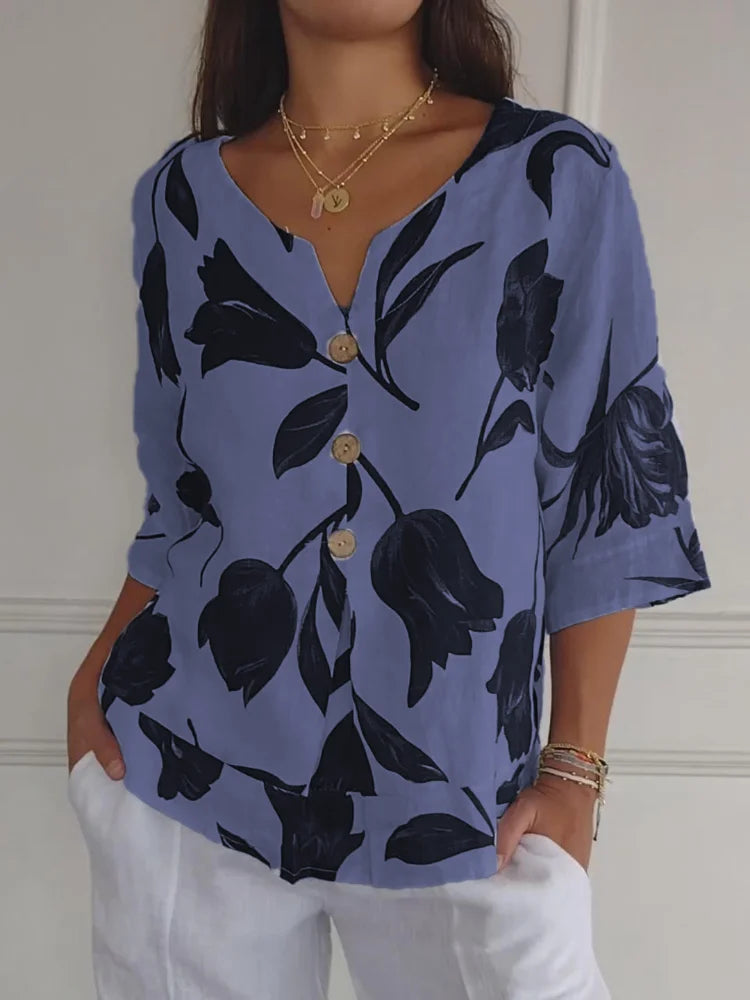Kim - Blouse Élégante à Motifs Floraux 