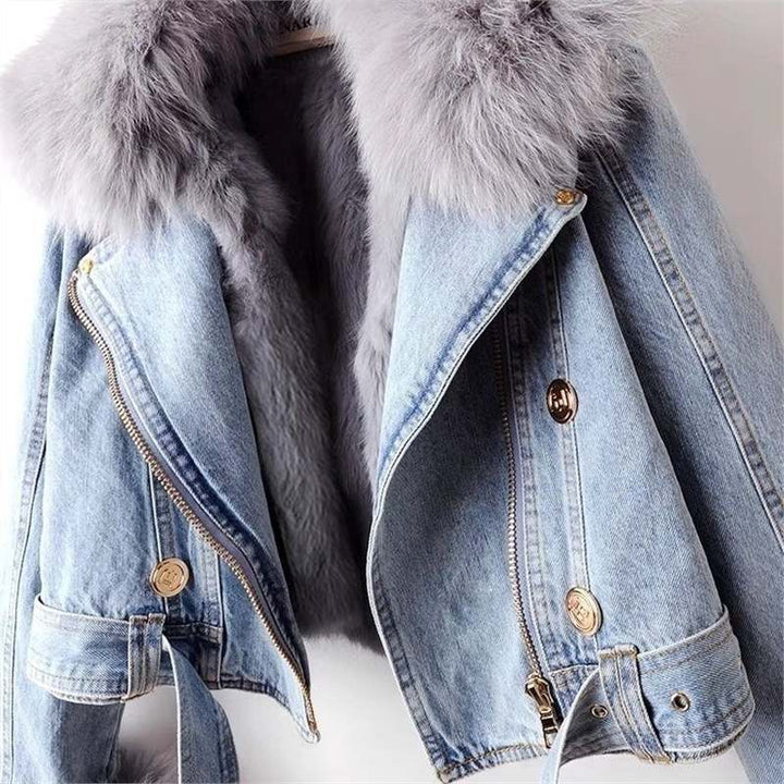 Zyphronix™ | Veste de moto en denim avec col en fausse fourrure amovible 
