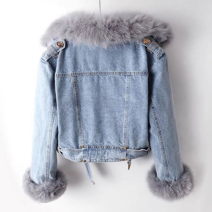 Zyphronix™ | Veste de moto en denim avec col en fausse fourrure amovible 