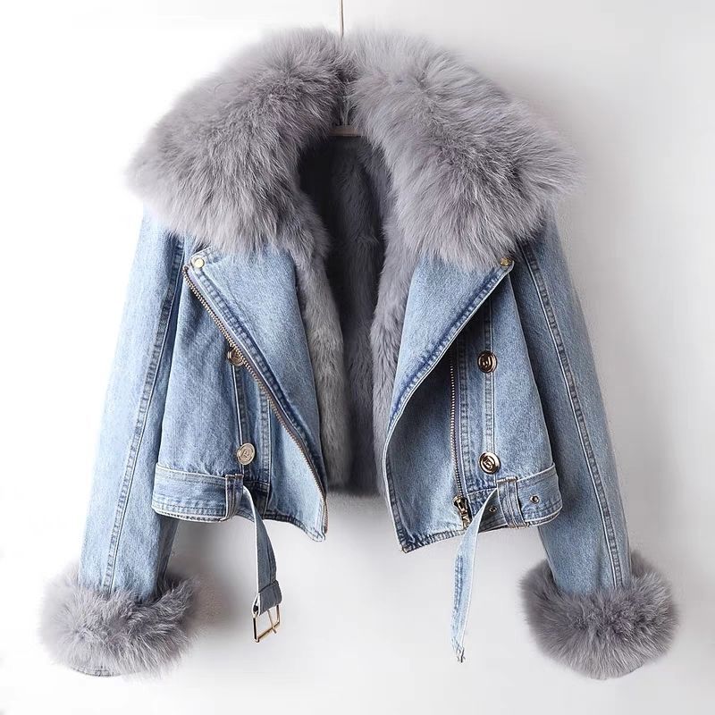 Zyphronix™ | Veste de moto en denim avec col en fausse fourrure amovible 