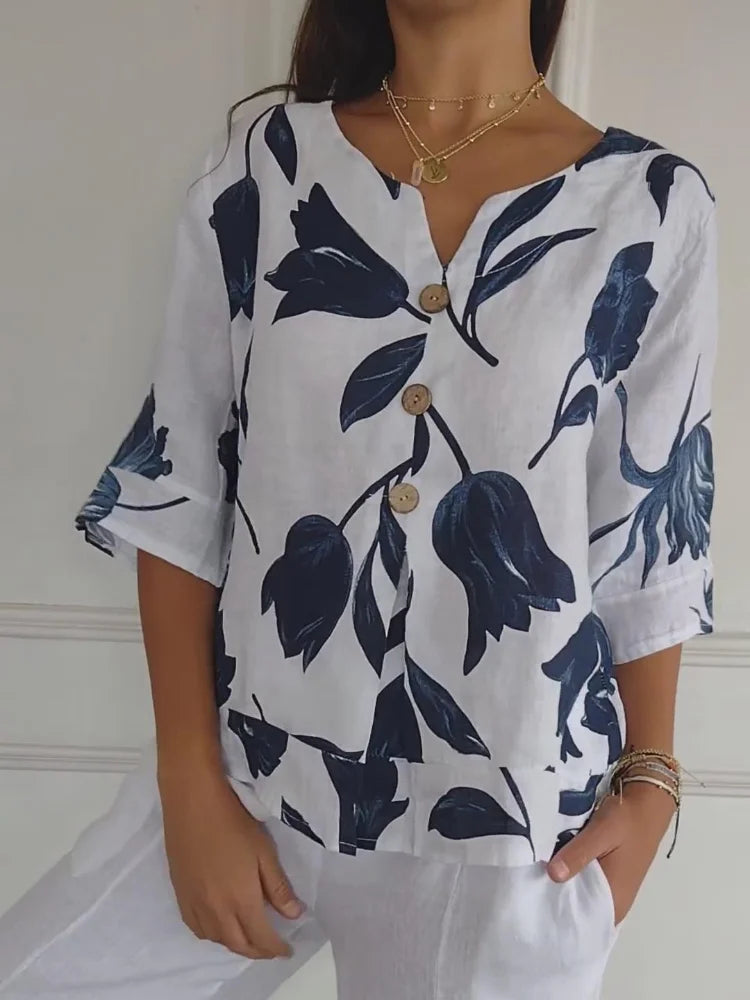 Kim - Blouse Élégante à Motifs Floraux 