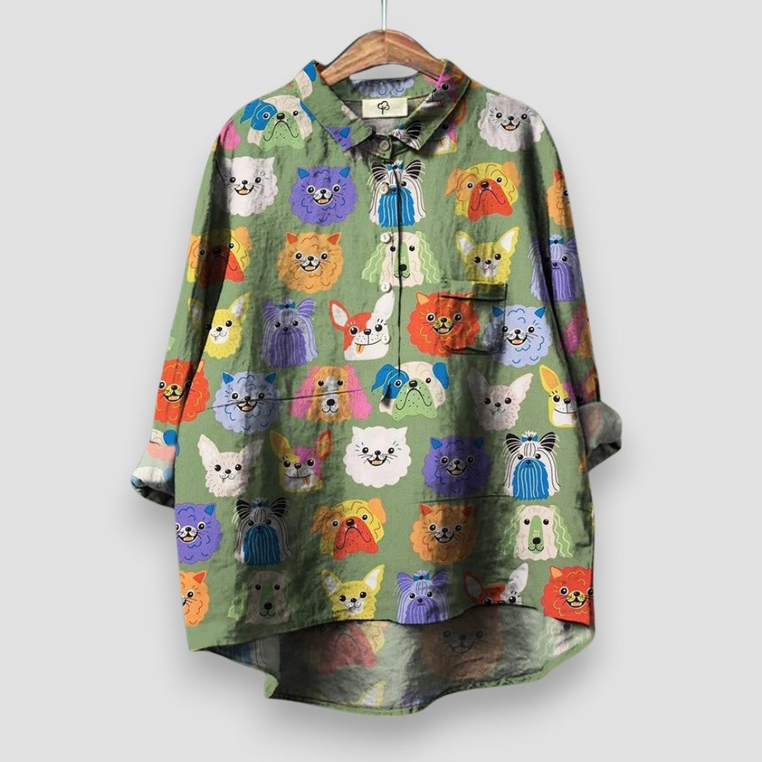 Kathrin - Blouse pour femme avec imprimé chien 