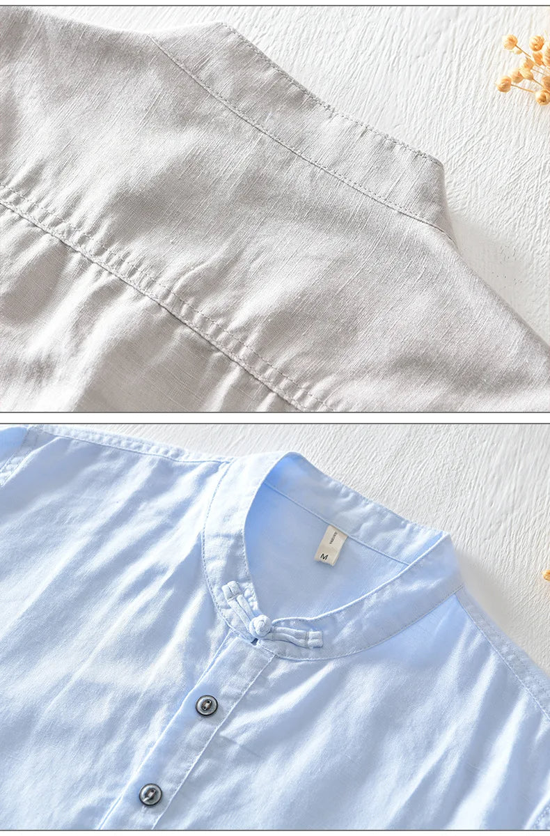 Chemise en lin et coton à manches courtes 