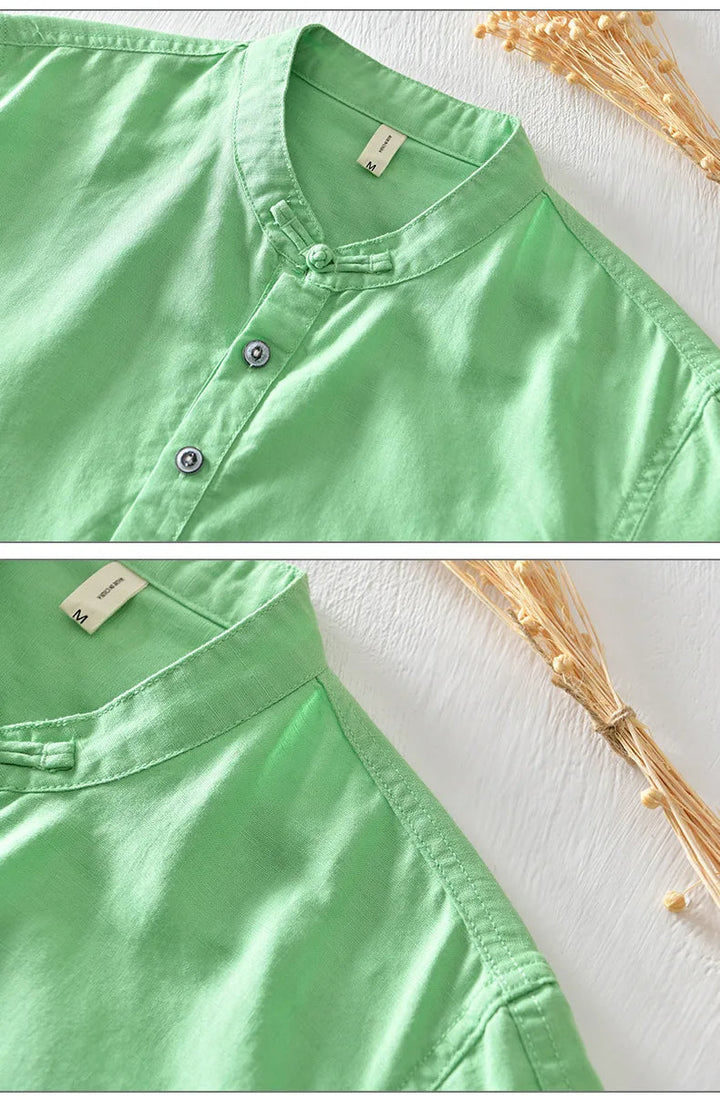 Chemise en lin et coton à manches courtes 