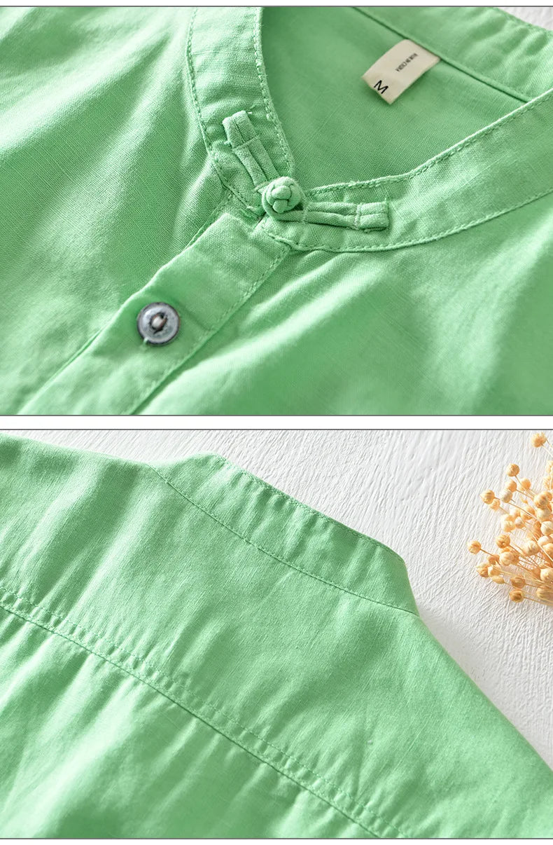 Chemise en lin et coton à manches courtes 