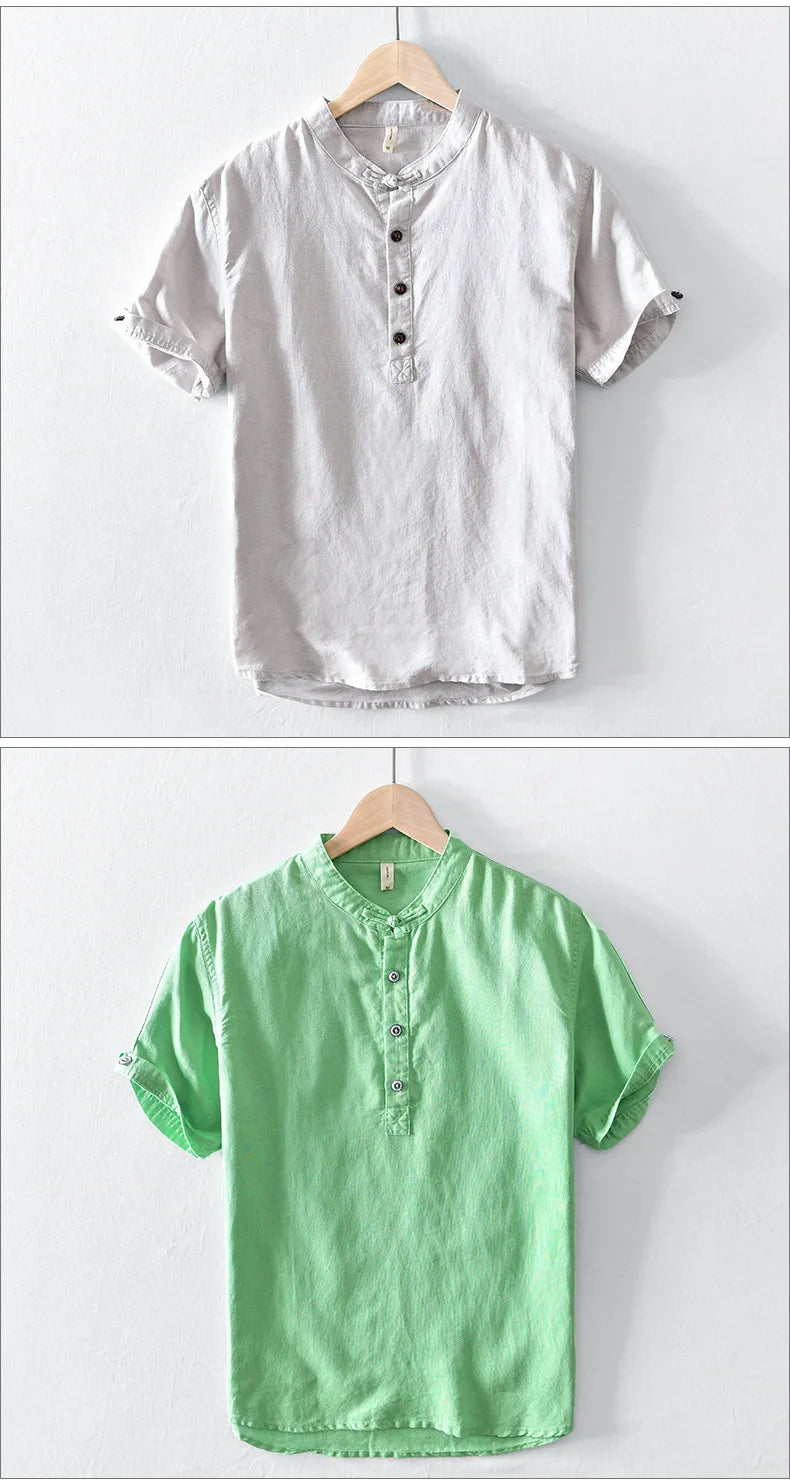 Chemise en lin et coton à manches courtes 