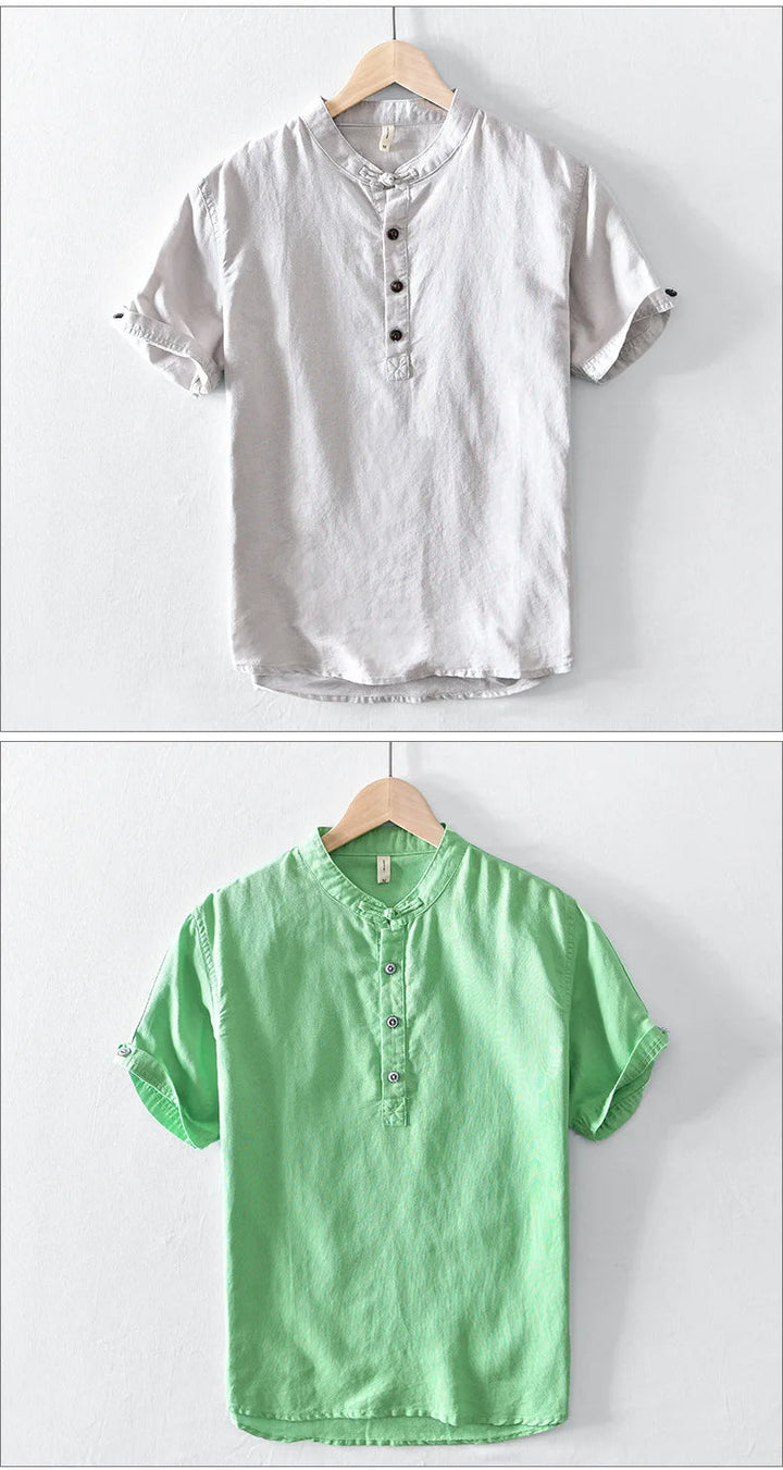 Chemise en lin et coton à manches courtes 