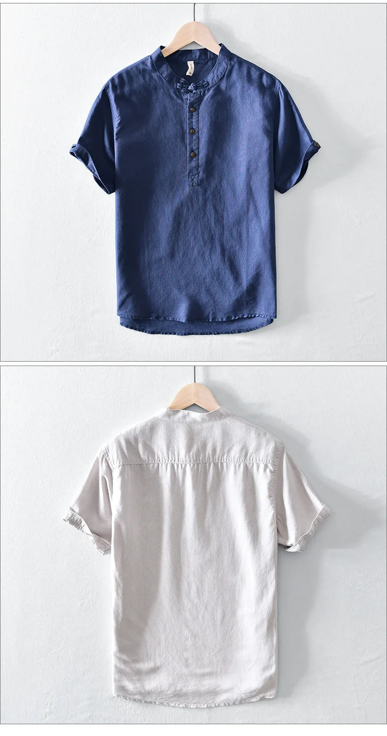 Chemise en lin et coton à manches courtes 