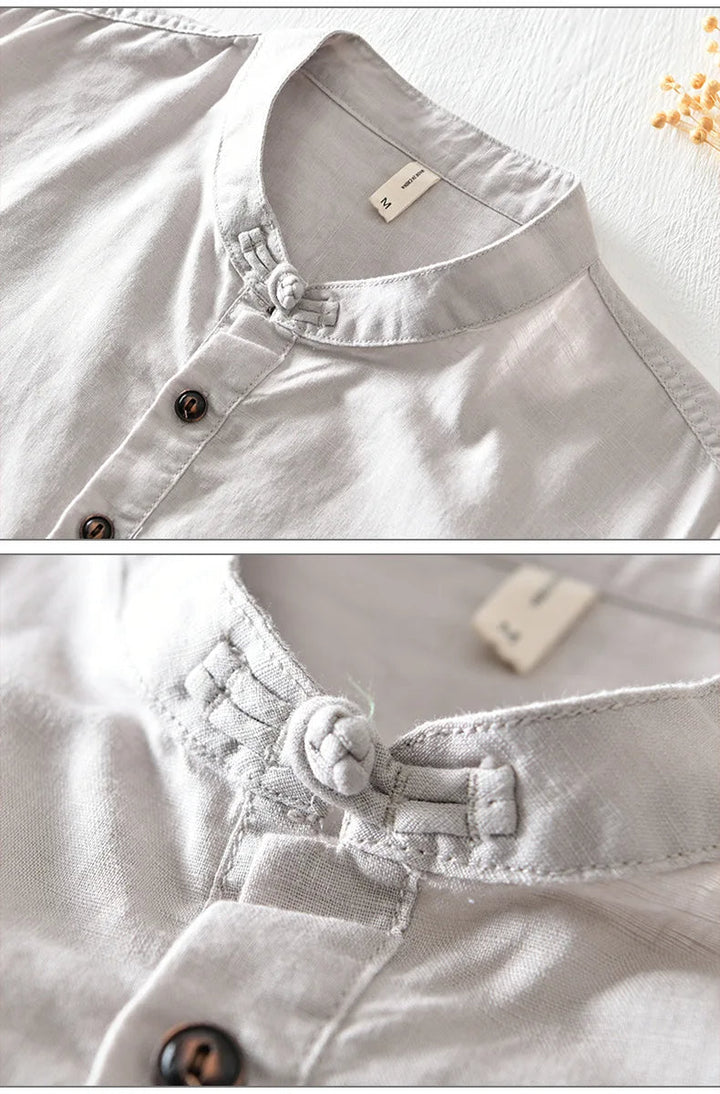 Chemise en lin et coton à manches courtes 