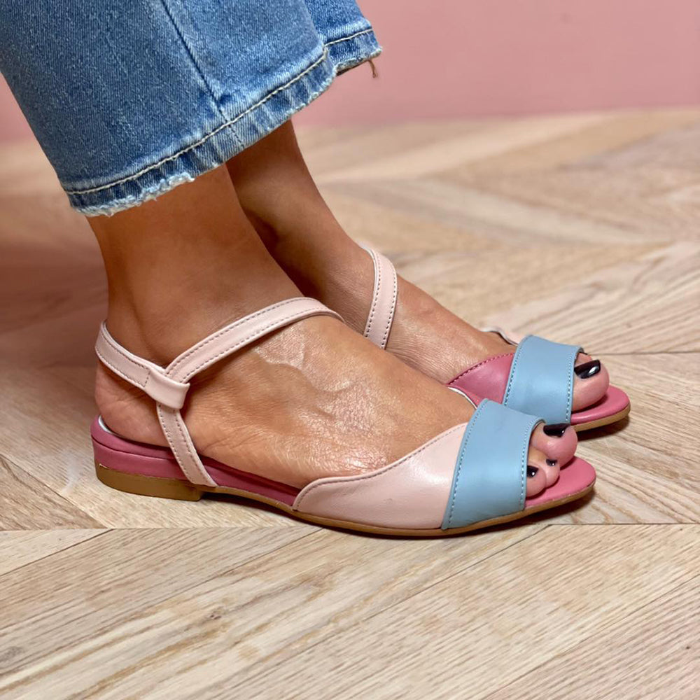 Roselina | Sandales asymétriques rose à blocs de couleur 
