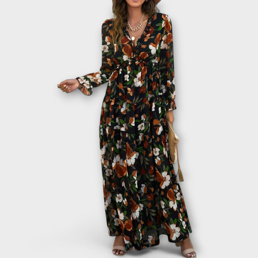 Solène™ | Robe longue fleurie avec manches longues 