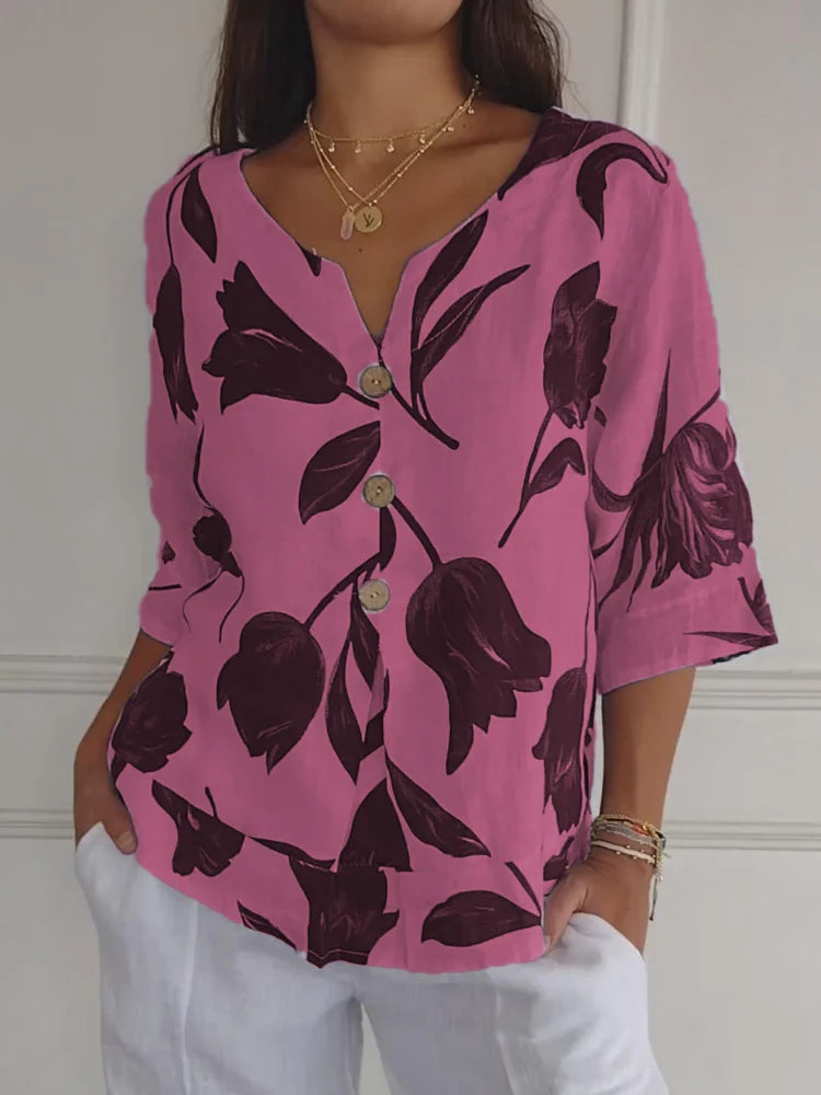 Kim - Blouse Élégante à Motifs Floraux 